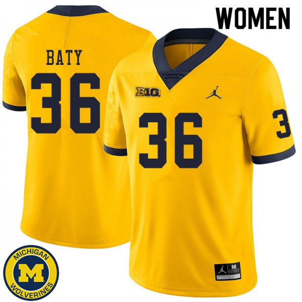 Women Michigan Wolverines #36 Ramsey Baty Yellow College Game Jersey